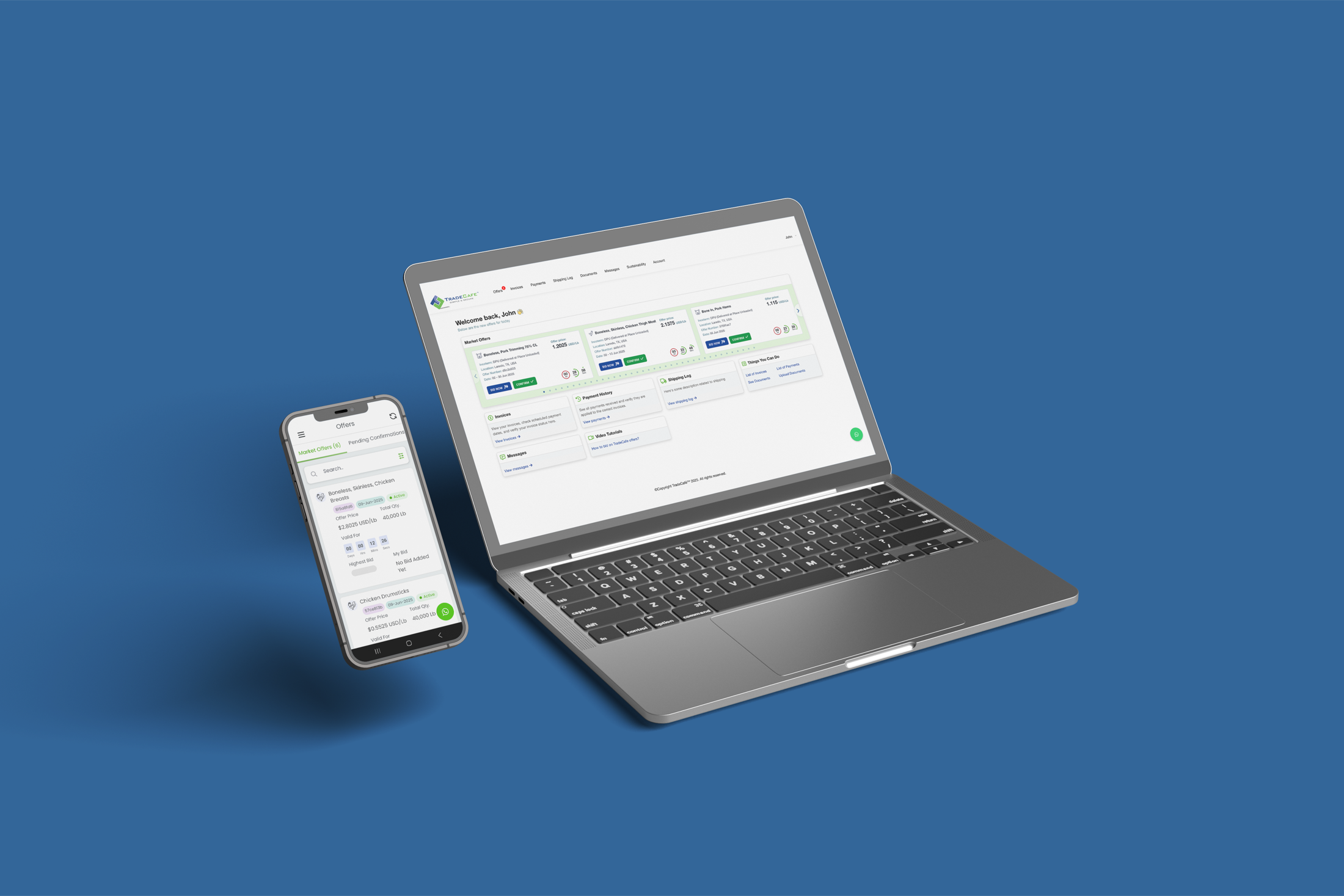 TradeCafe platform on desktop and mobile